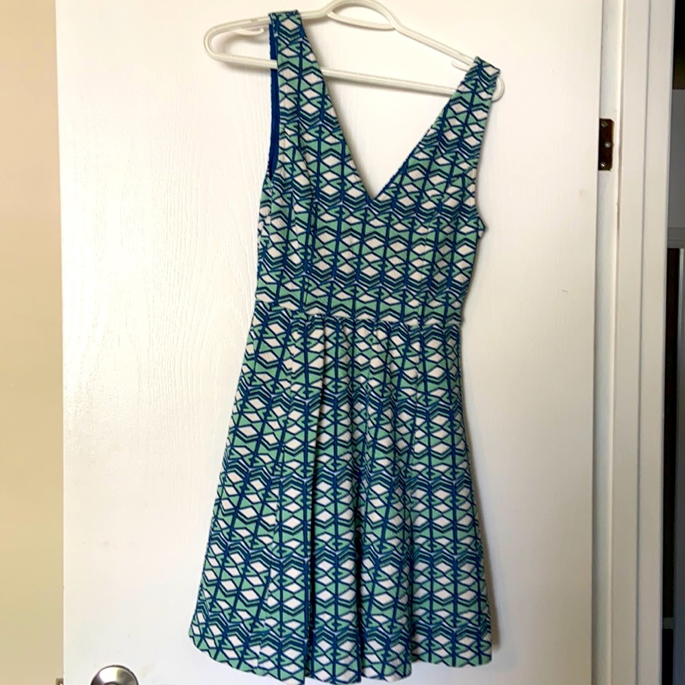 Anthropologie Blue and Green Print Dress